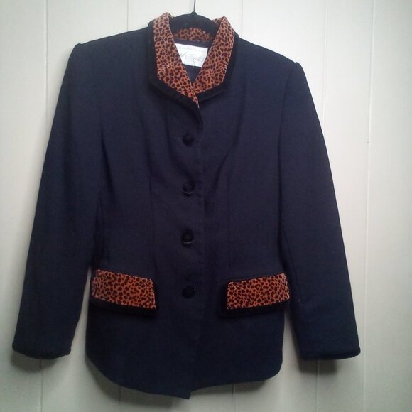 Lord & Taylor Jacket Blazer 8 Wool Animal Print Black - Picture 13 of 15